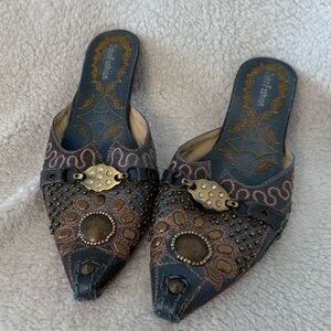 Embellished Blue Slip-On Mules